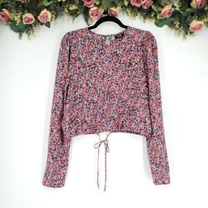 AFRM Floral Printed Long Sleeve Open Back Crop Top Size XL